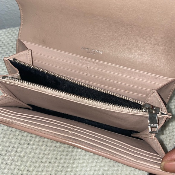 SAINT LAURENT WALLET BI FOLD FLAP WALLET 414567 BEIGE LEATHER 1017 Authentic - Picture 5 of 10